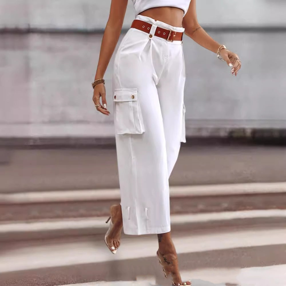 Women's Contrast Color Belt Trousers