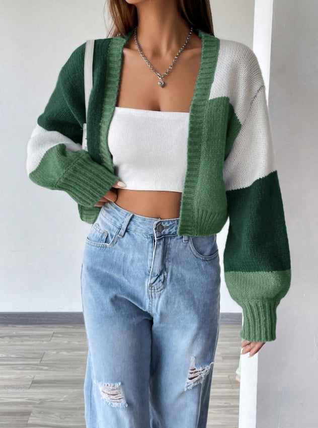 Flirla Colorblock Drop Shoulder Duster Cardigan,Long Sleeve Tops