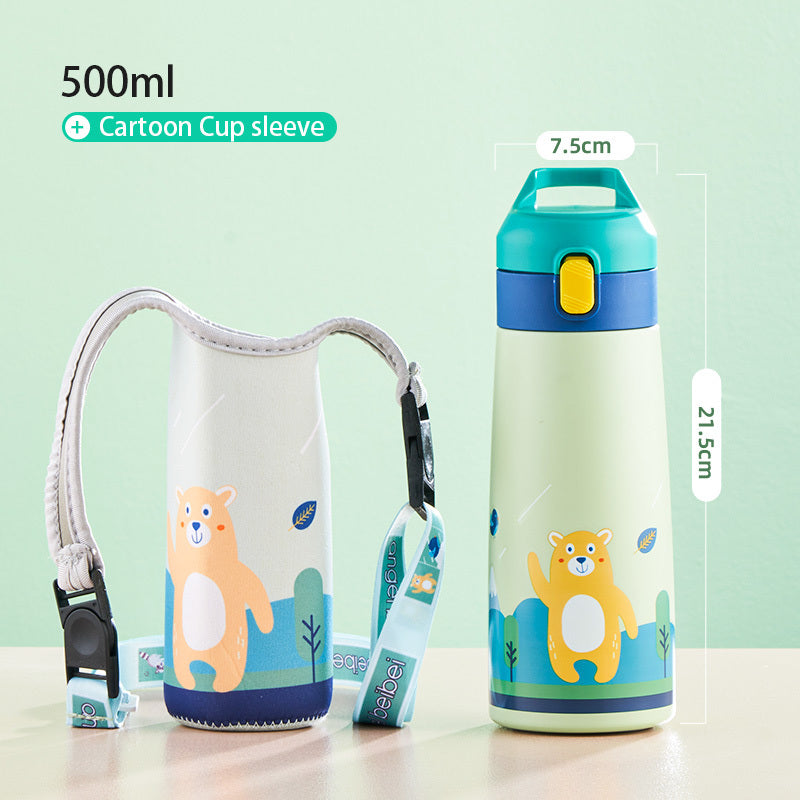Stainless Steel Children's Thermos Mug Bounce Straw Cup
