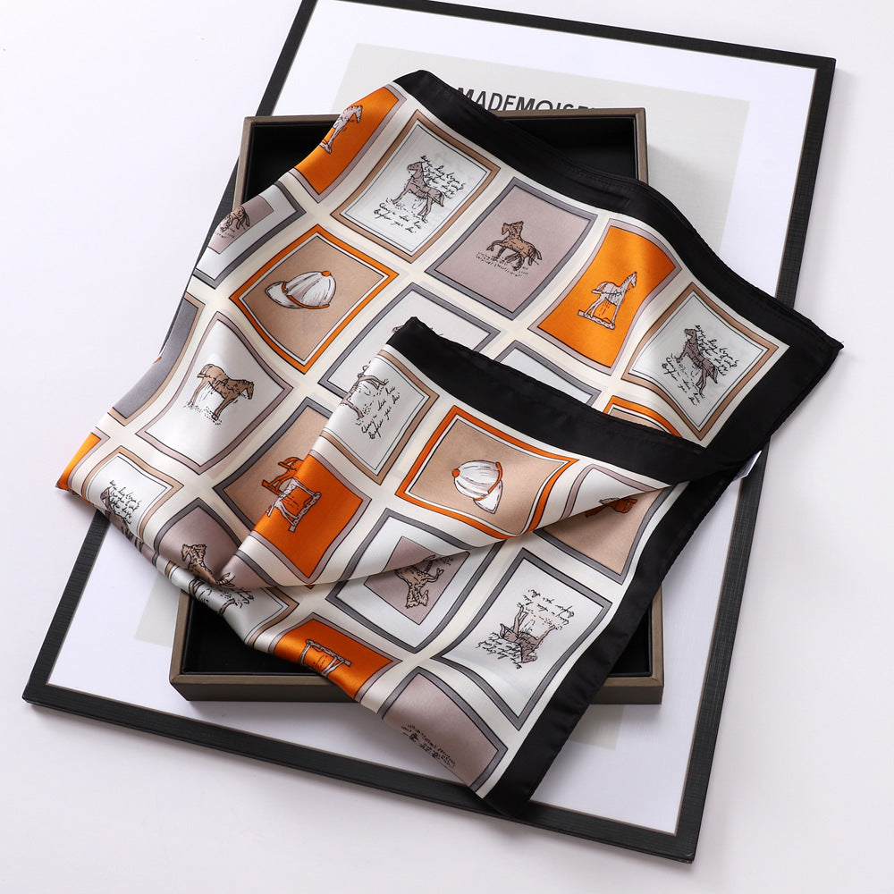 Small Square Towel Silk Scarf Retro Three-dimensional Letter Printing Ladies New