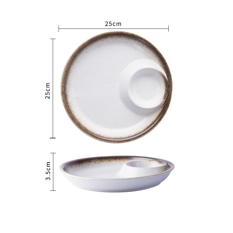 Creative Ceramic Japanese Dumpling Plate With Vinegar Dish