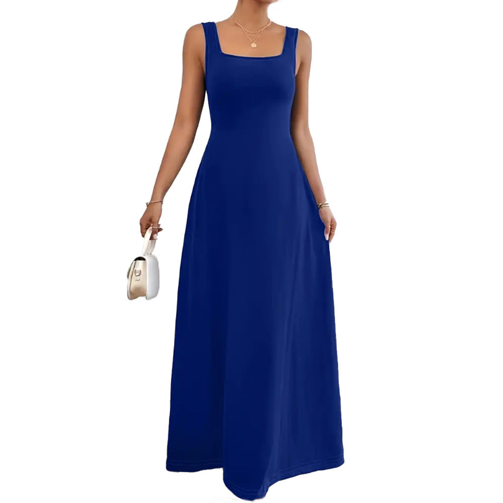 Women's Solid Color Casual Square Collar Sleeveless Dress
