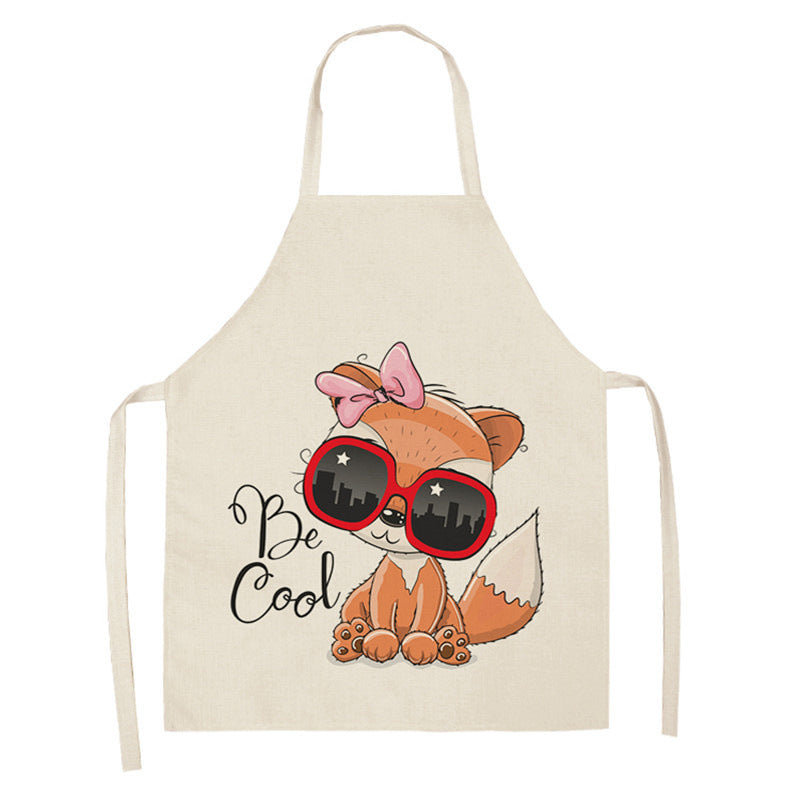 Kawaii Rainbow Fox Printed Cotton Linen Kitchen Apron