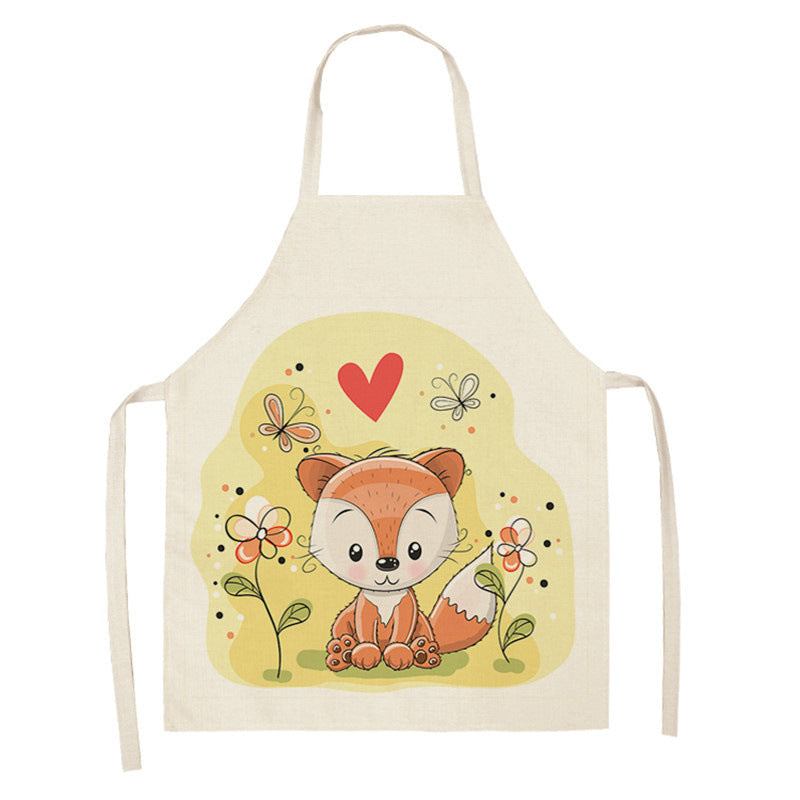Kawaii Rainbow Fox Printed Cotton Linen Kitchen Apron