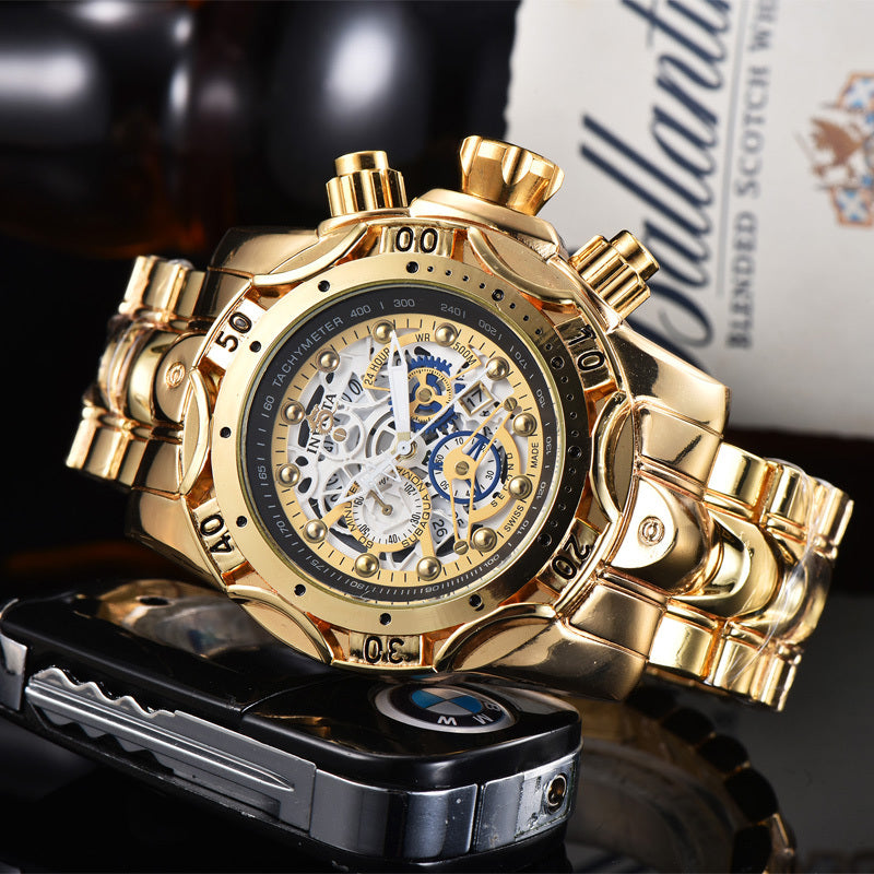 Quartz Watch With Hollow Dial Steel Band