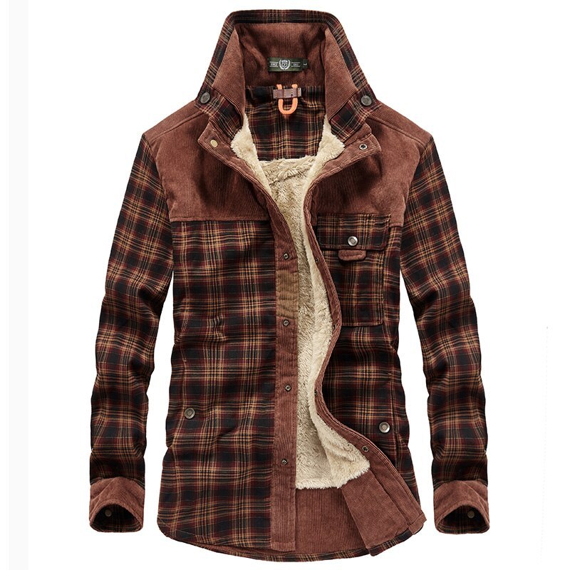Men's plus fleece long-sleeved plaid shirt autumn and winter warm casual cotton