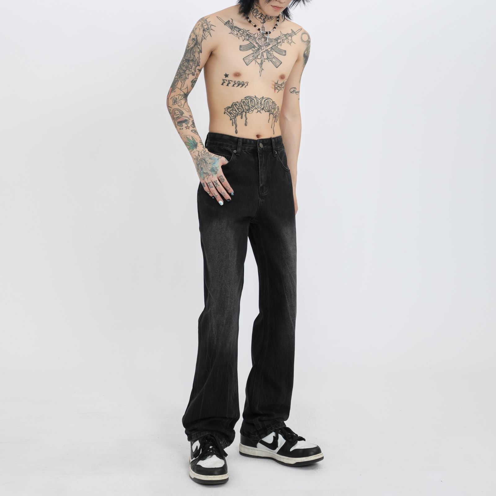 Style Black Gray Lightning Wash Micro-cut Jeans