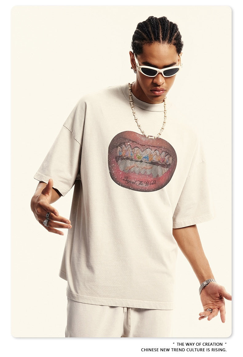 American Retro Graffiti Short Sleeve Men's High Street Printed T-shirt