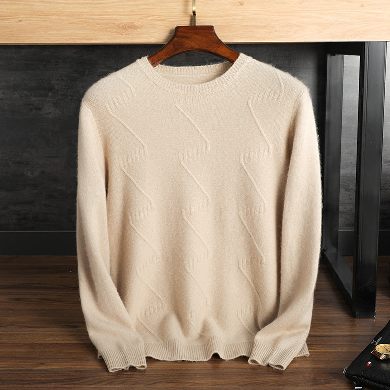 Pure Cashmere Sweater Men's Round Neck Jacquard Pullover Sweater