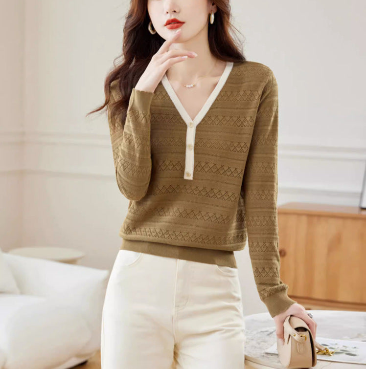 V-neck Sweater Thin Loose Outer Wear