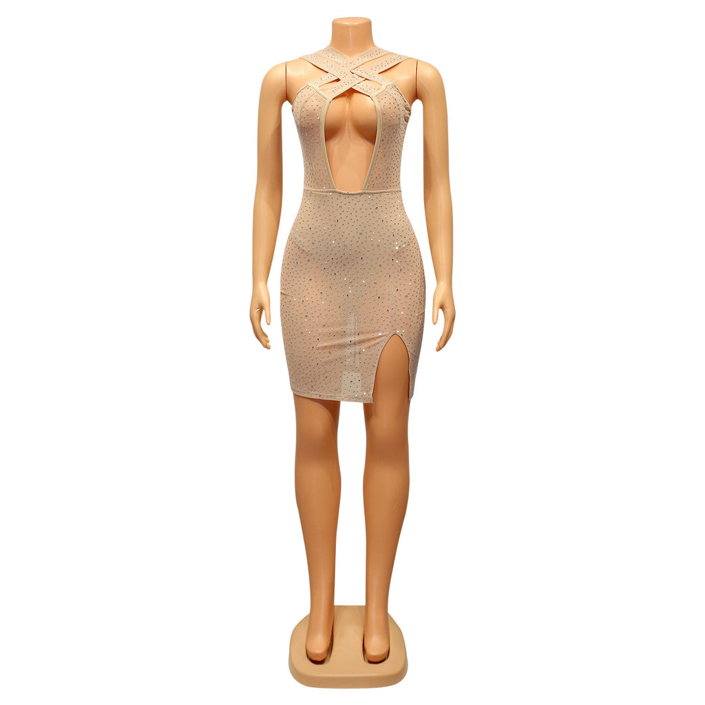 Women's Sexy Mesh Hot Drilling Nightclub Party Dress