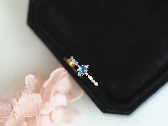 Ins Fashion Moonstone 925 Sterling Silver Gold Plated Women's Ring