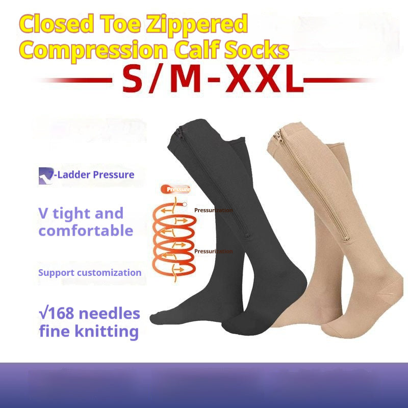 Simple Solid Color Bag Toe Zipper Pressure Socks