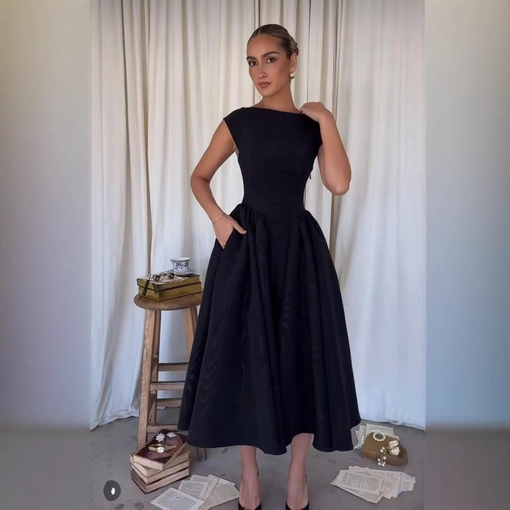 Solid Color Sleeveless Dress Spring New Backless Waist Trimming