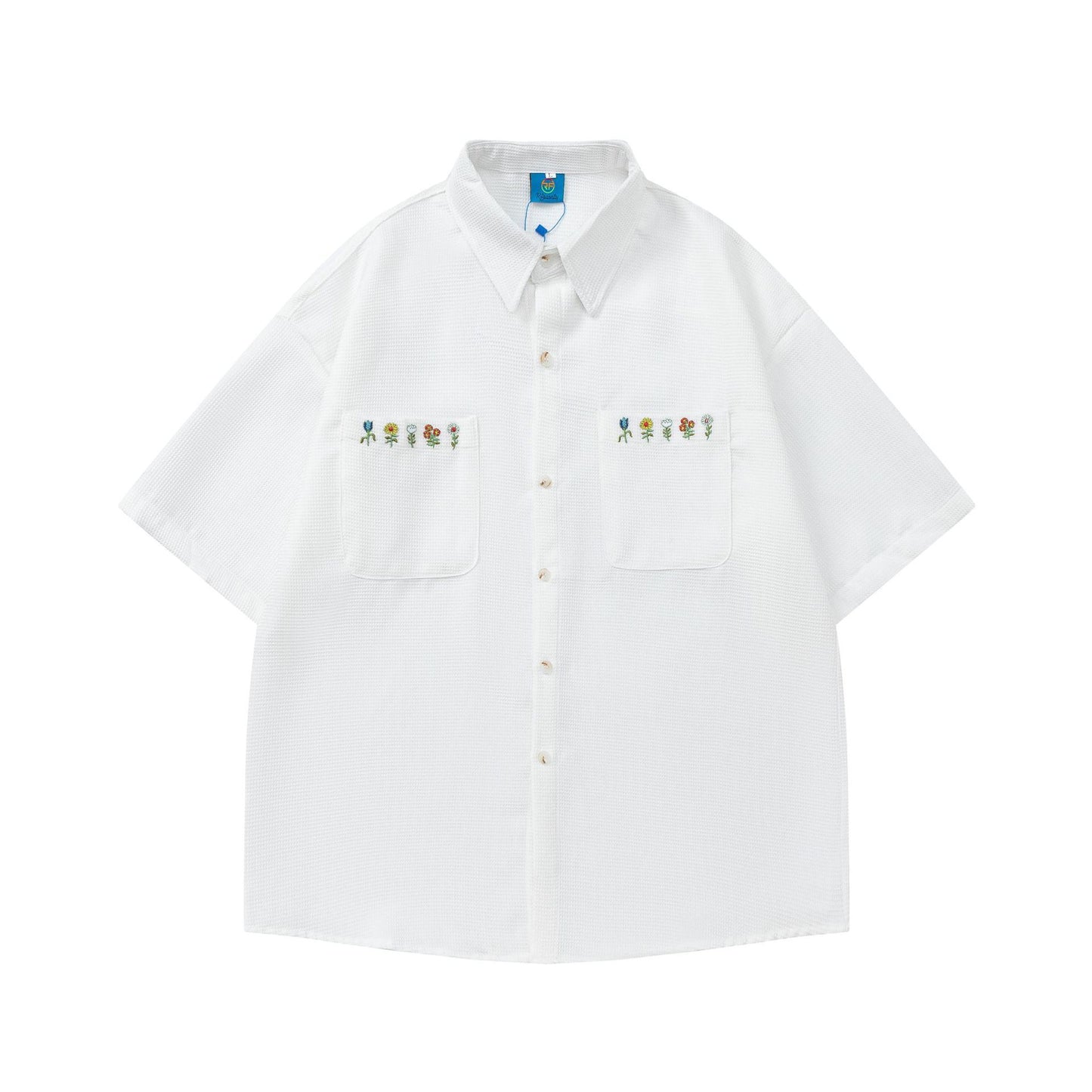 Plaid Embroidered Short-sleeved Loose All-match Couple Shirt