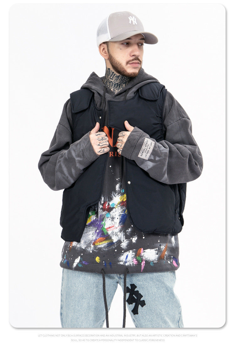 Men's New Solid Color Cotton-filled Loose Cotton Vest For Men