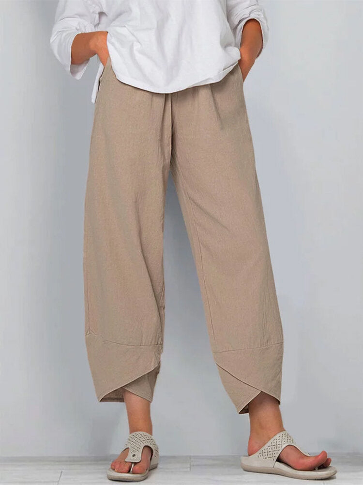 Solid Color Plus Size Women's Simple Loose Casual Cropped Pants