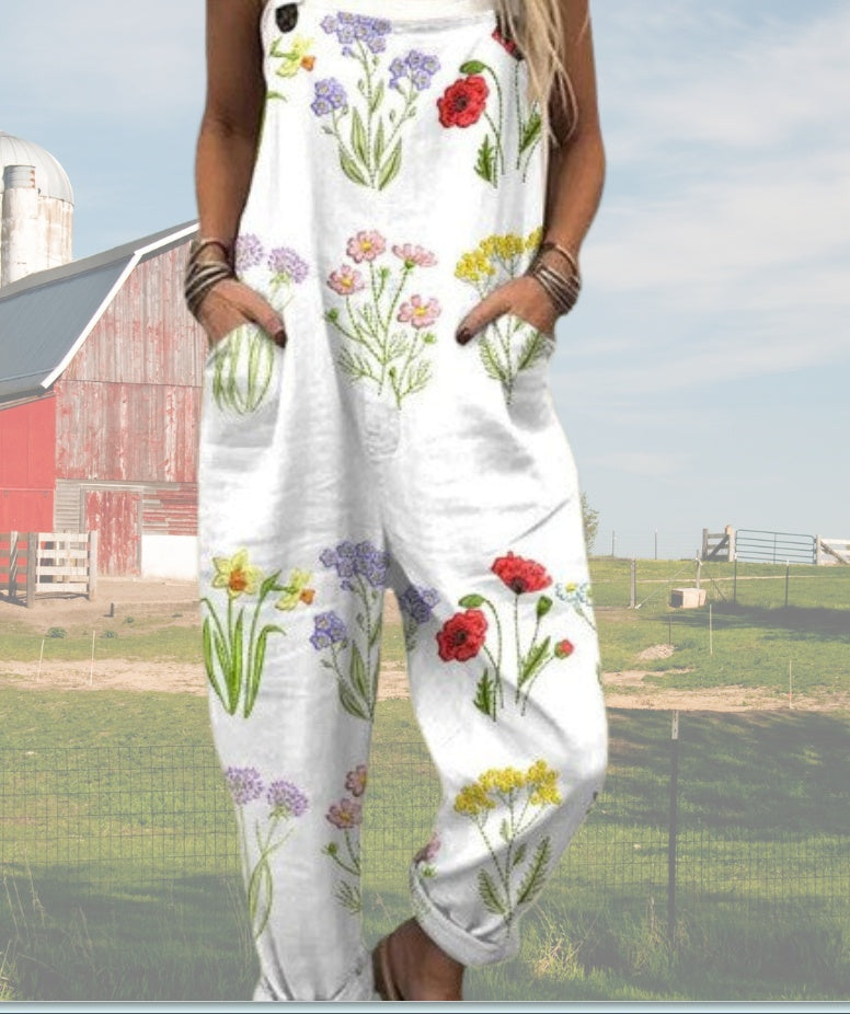 Digital 3D Printing Button Casual Suspender Trousers