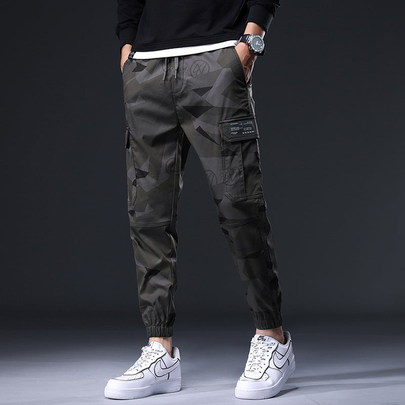 Elastic Waist Camouflage Multi-bag Casual Pants Men's Japanese Fashion Brand Loose Tappered Cropped Pants Outdoor Harem Overalls