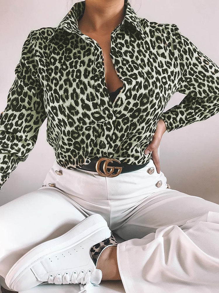 Leopard Print All-matching Shirt Women's Chiffon Shirt