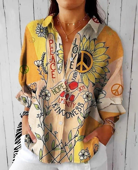 Women's Creative Fashion 3D Printing Lapel Casual Shirt