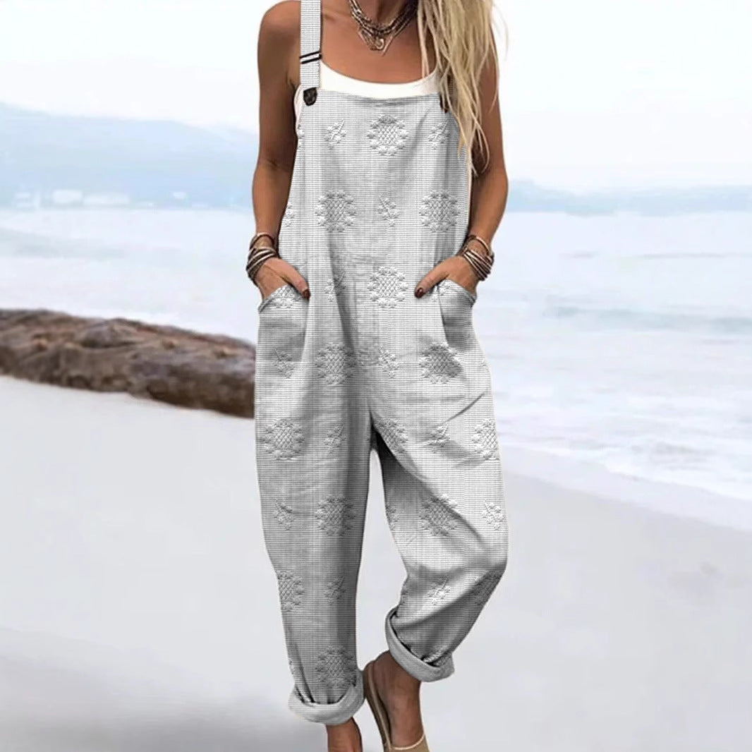 Women's Vintage Print Jumpsuit Loose Sleeveless Design Sexy