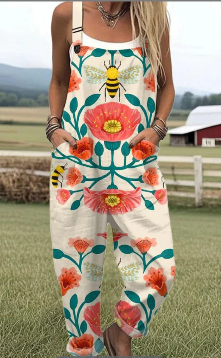 Digital 3D Printing Button Casual Suspender Trousers