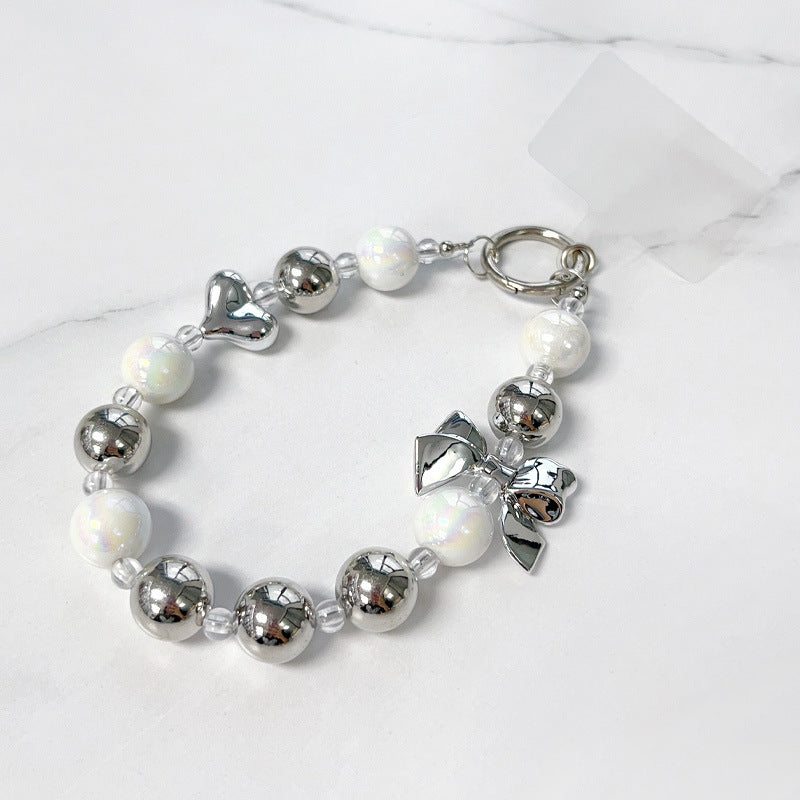 Silver Bow Love Beaded Mobile Phone Charm