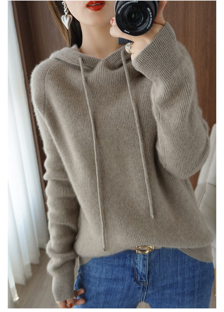 Knitted Inner Match Fleece Shirt Hooded Raglan Base Pure Wool Sweater