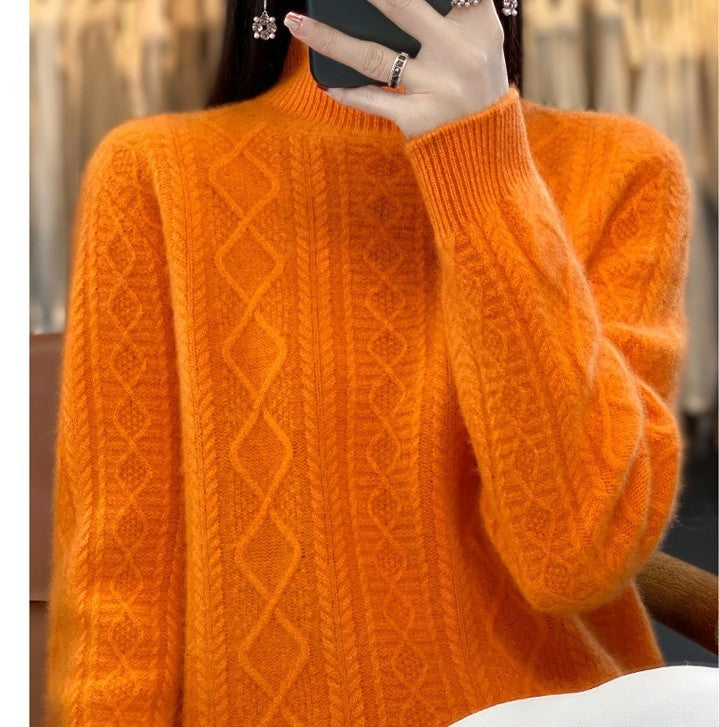 Autumn And Winter Thickening Half Turtleneck Cable-knit Sweater Sweater
