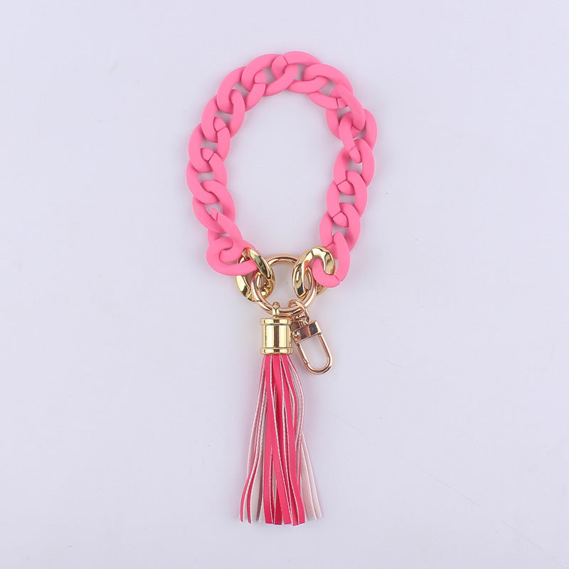 Leather Tassel Acrylic Bracelet Keychain