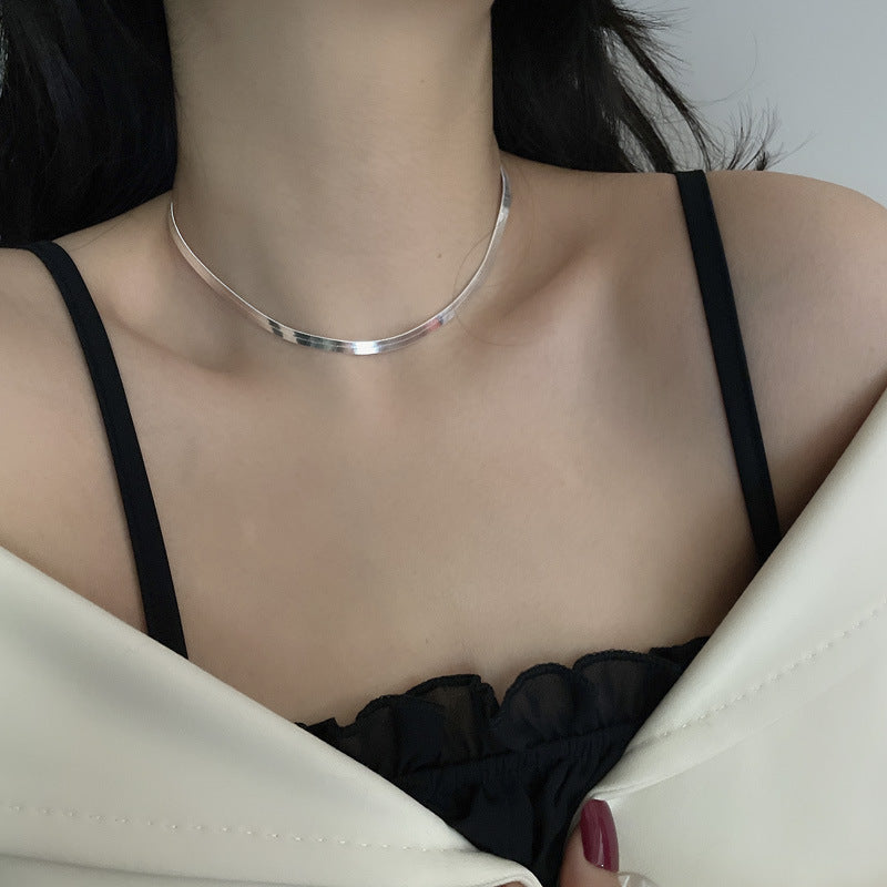 Sterling Silver Serpentine French Blade Necklace Clavicle Chain