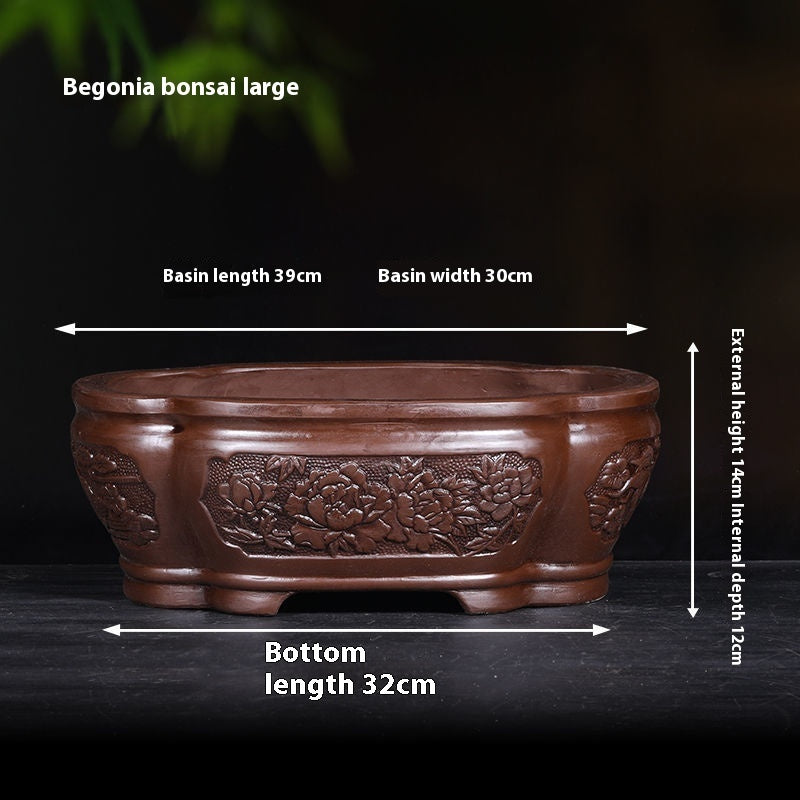 Banyan Flower Pot Purple Sand Relief Pachira Macrocarpa Welcome Pine Happiness Tree Ganoderma Old Pile Extra Large Ceramic Landscape Basin