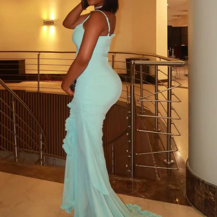 Women's Casual Simple Suspender Lace Long Dress