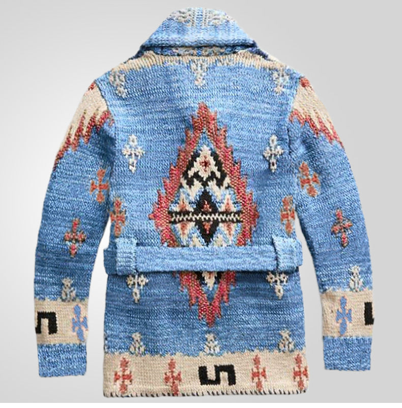 American Retro Heavy Industry Jacquard Sweater Mid-length Thickened Sweater Coat