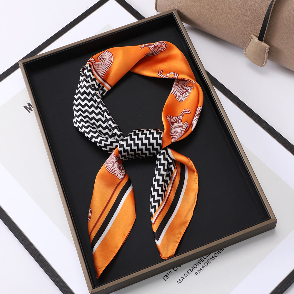 Small Square Towel Silk Scarf Retro Three-dimensional Letter Printing Ladies New