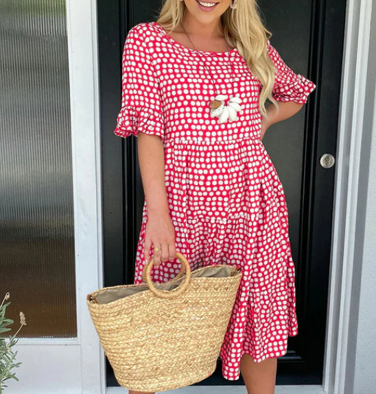 Summer Round Neck Printed Short Sleeve Dress