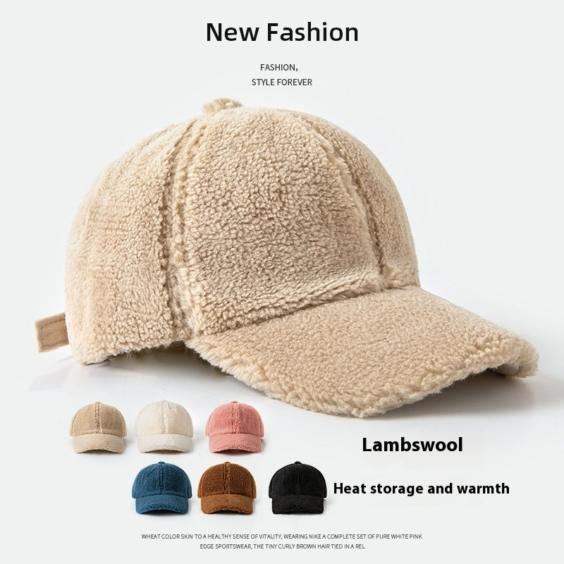 Lamb Wool Hat For Women Plush Peak Cap