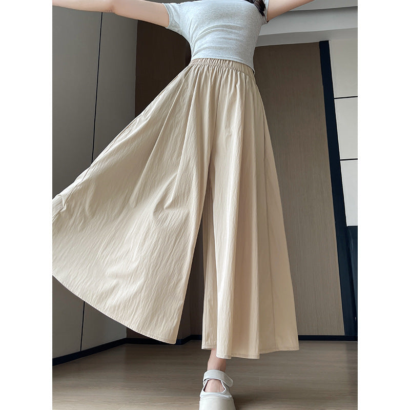 Plus Size Women's Summer Thin Culotte Ice Silk Leisure Wide Leg Pants