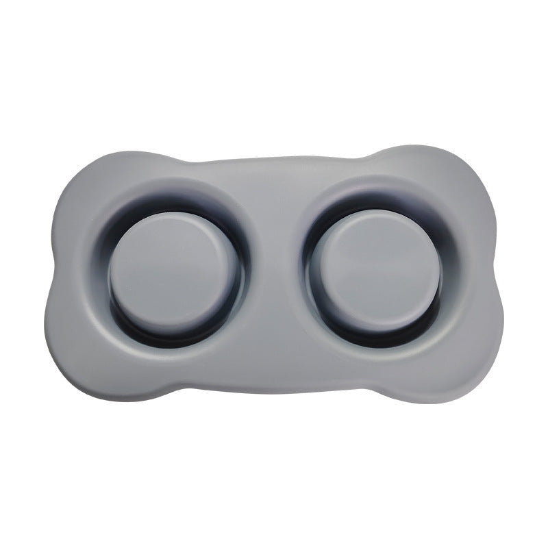 Large Silicone Pet Bowl Double Dog Bowl Stainless Steel