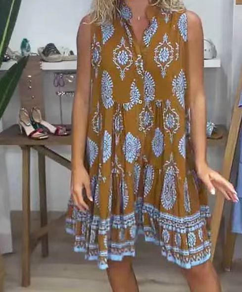 Women's Shirt Collar Sleeveless Long Dress