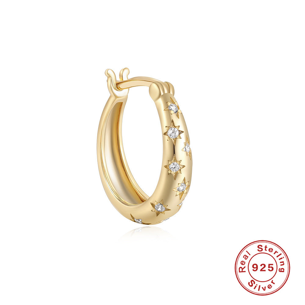 S925 Sterling Silver Diamond Five-pointed Star Ear Ring