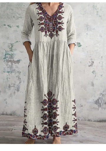 Loose Fashion Premium V-neck Print Dress