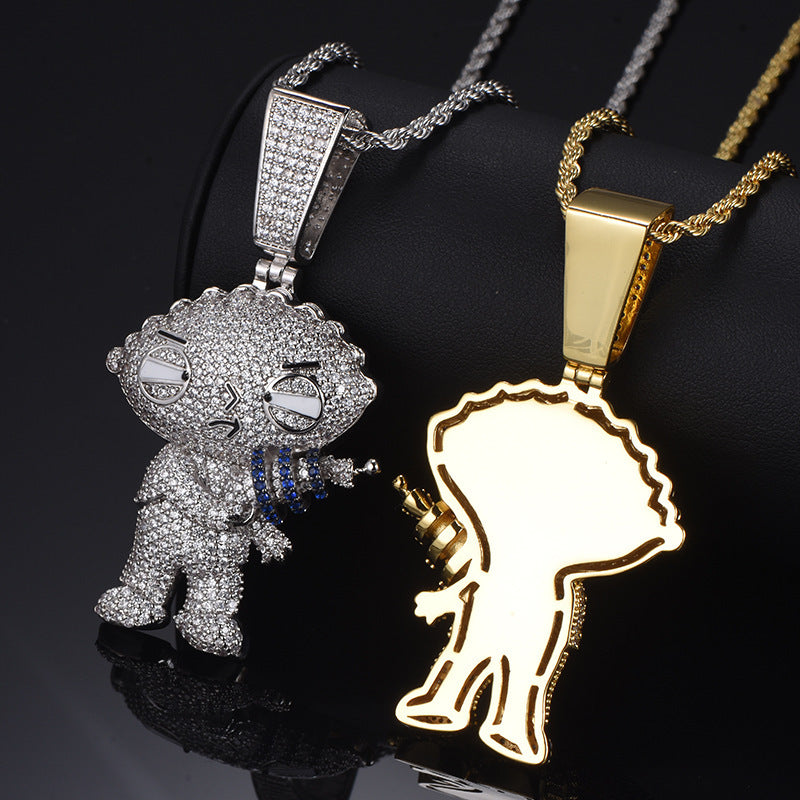Cartoon Character Pendant Diamond Silver