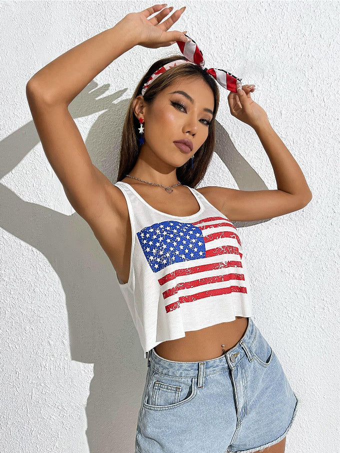 Women's Printed Sleeveless Vest Pullover Leisure Slim-fit Top