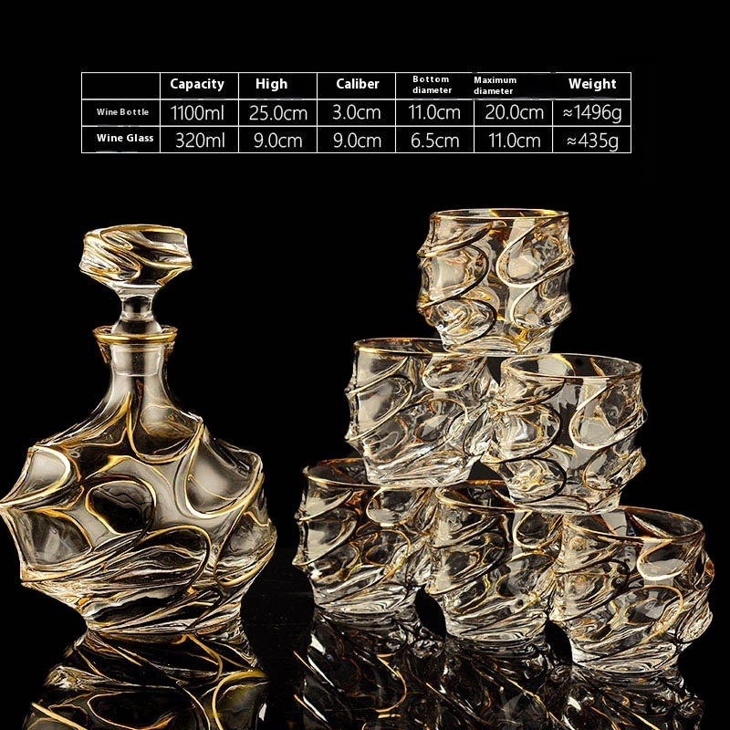 Luxury Gold Whiskey Shot Glass Wine Bottle Stainless Steel Rotating Cup Holder Gift Set Crystal Glass Wine Glass