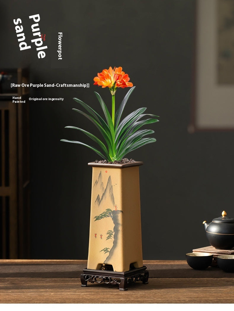 Purple Sand Retro Clivia Special Bonsai High Leg Plant Pot Home Indoor Desktop Decoration With Support