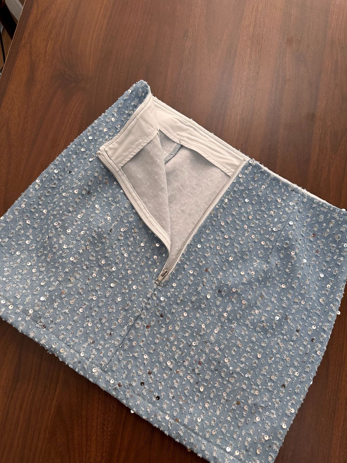 Women's Sexy Denim Sequined Slim-fit Tube Top Wide-leg Pants