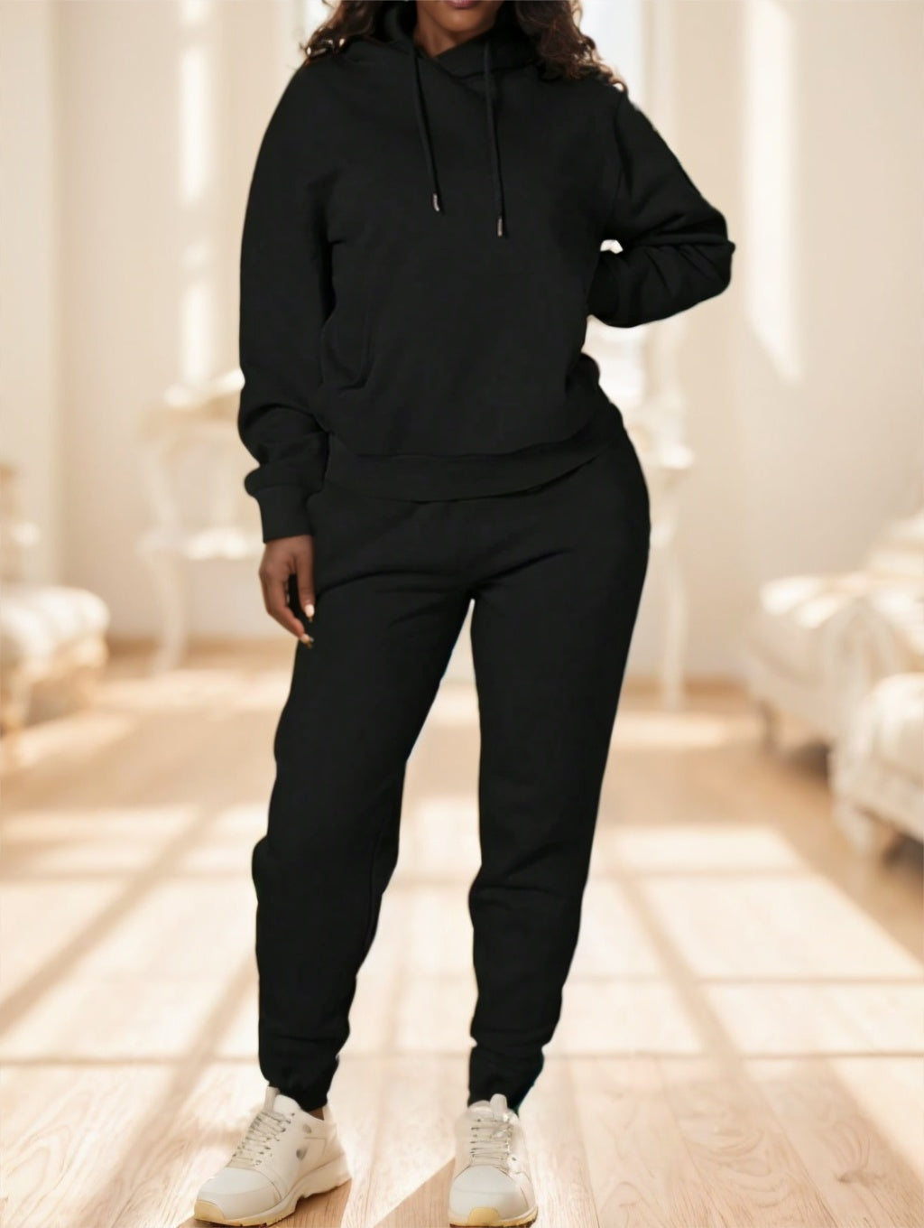 Solid Color Long Sleeve Hoodie And Sport Pants