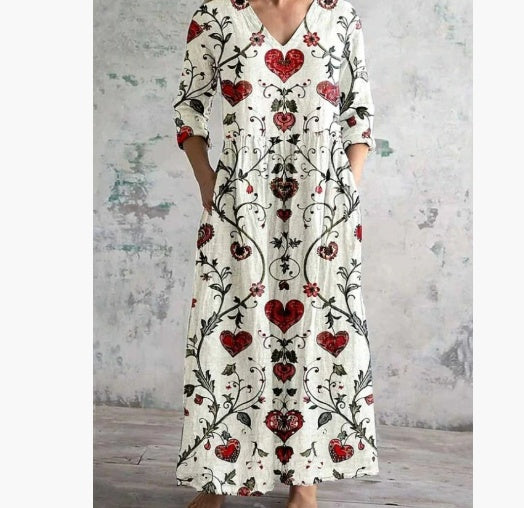 Casual Women's Fashion Floral Print Mid-length Dress